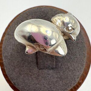 VTG Sterling Silver 925 Dolphin Bypass Ring Mom & Child Ring Size 9